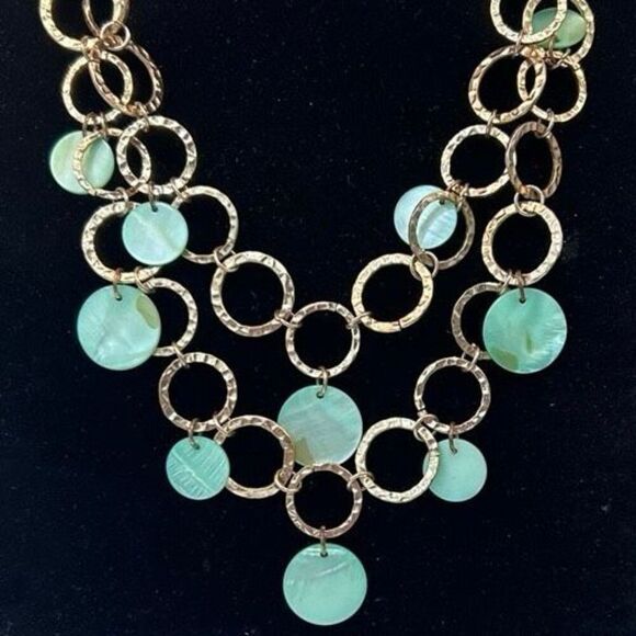 No Brand Jewelry - Vtg Chunky Statement Necklace Women's 18" Gold-tone Hammered Interlinked Hoop